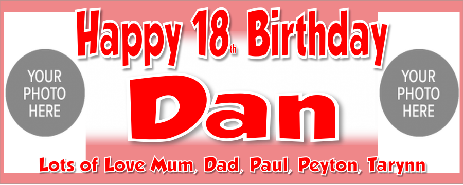 Personalised Birthday Party Photo Banners Posters are offered in a Various Colour Designs, featuring a combination of two images on the banner one image on posters.  Our customisable banners and posters can be personalised with any age, name, colour.  All our Banners Posters are printed on Luxury 240gsm Photo Paper.