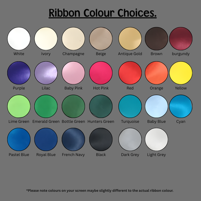 Color swatches for ribbon choices on a gray background