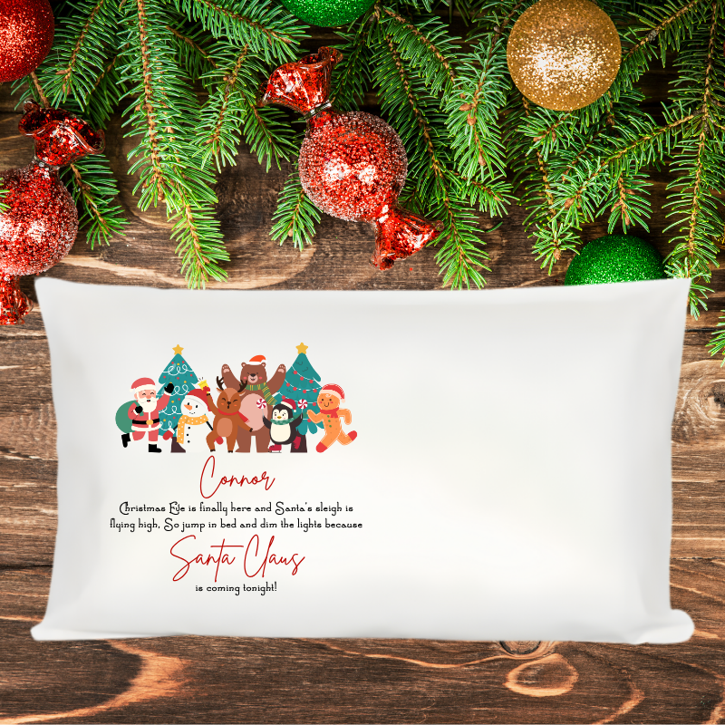Make Christmas Eve extra magical with our Personalised Christmas Eve Santa &amp; Friends Pillow — the perfect festive touch for your little one’s christmas eve bedtime excitement!