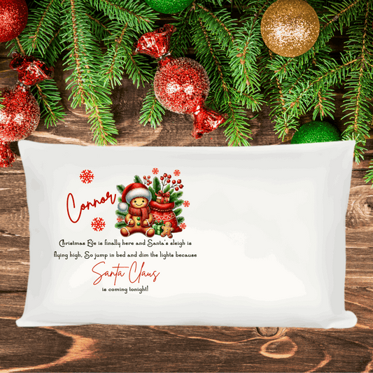 Make Christmas Eve extra magical with our Personalised Christmas Eve Sitting Gingerbread Christmas Design Pillowcase — the perfect festive touch for your little one’s christmas eve bedtime excitement!