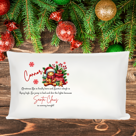 Make Christmas Eve extra magical with our Personalised Christmas Eve Sitting Gingerbread Christmas Design Pillowcase — the perfect festive touch for your little one’s christmas eve bedtime excitement!