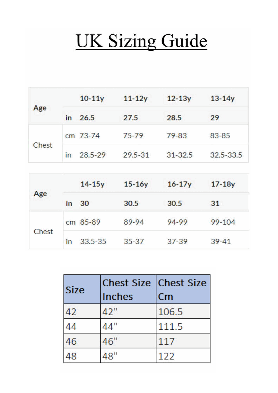 Personalised Leavers Signing Shirt Sizing Guide 