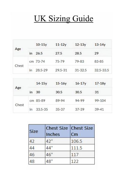 Personalised Leavers Signing Shirt Sizing Guide 