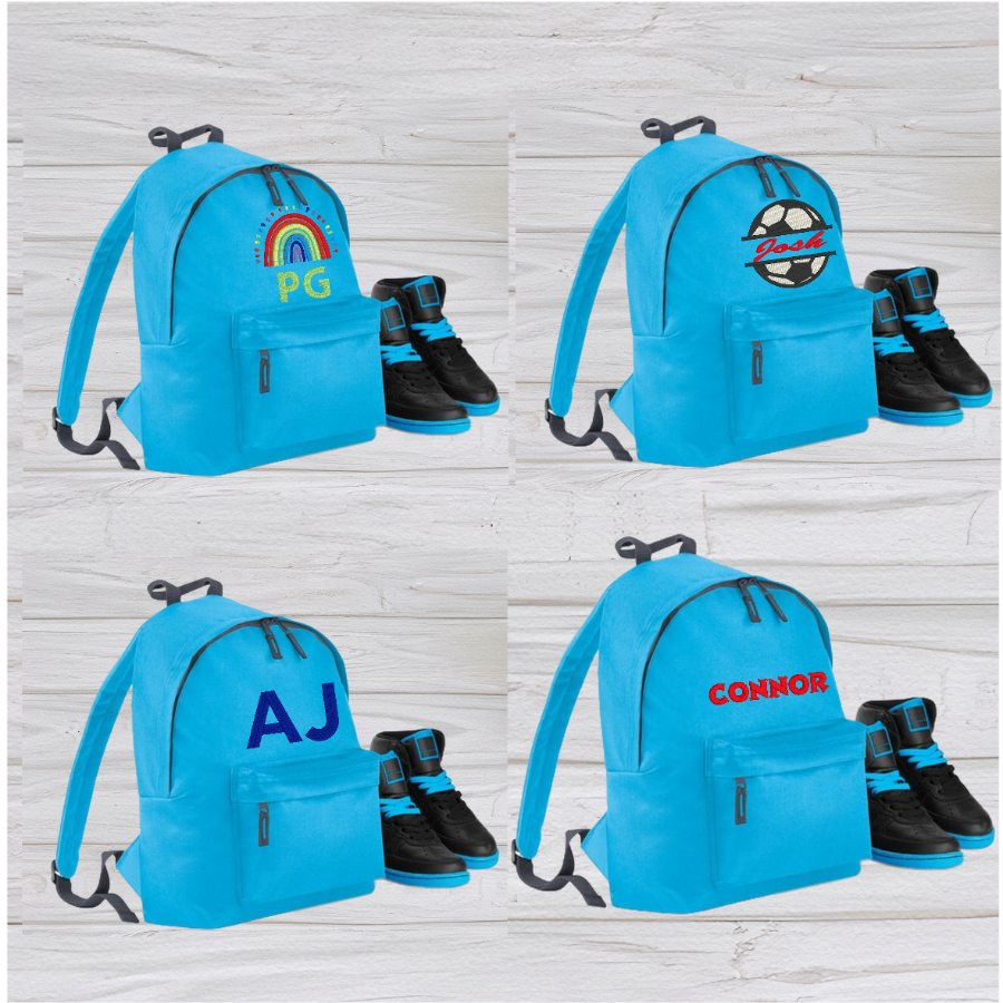 Personalised Junior Sky Blue School Rucksack Backpack - Embroidery Designed - CreationPartyShop