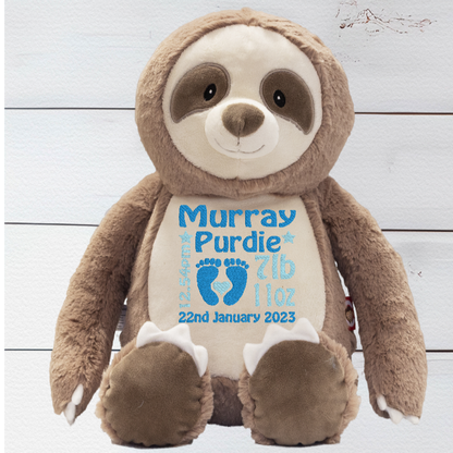 Personalised Embroidery Clingy the Sloth Cubbies Teddy Bear - CreationPartyShop