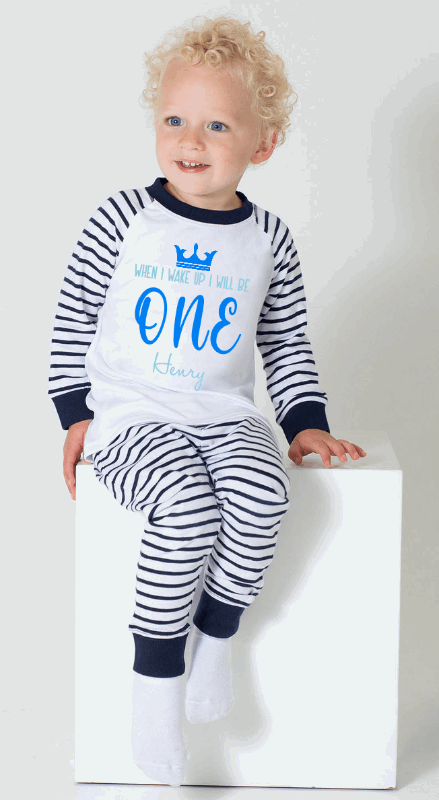Get ready for some serious cuteness with these Prince Themed When I Wake Up Pyjamas! Perfect for your little birthday boy's slumber, these pyjamas will keep them cosy and cute all night long. Give the gift of comfort, style, and fun for their special day.  Made from 100% Cotton, Sizing from 0-6 Months to 3/4 Years.