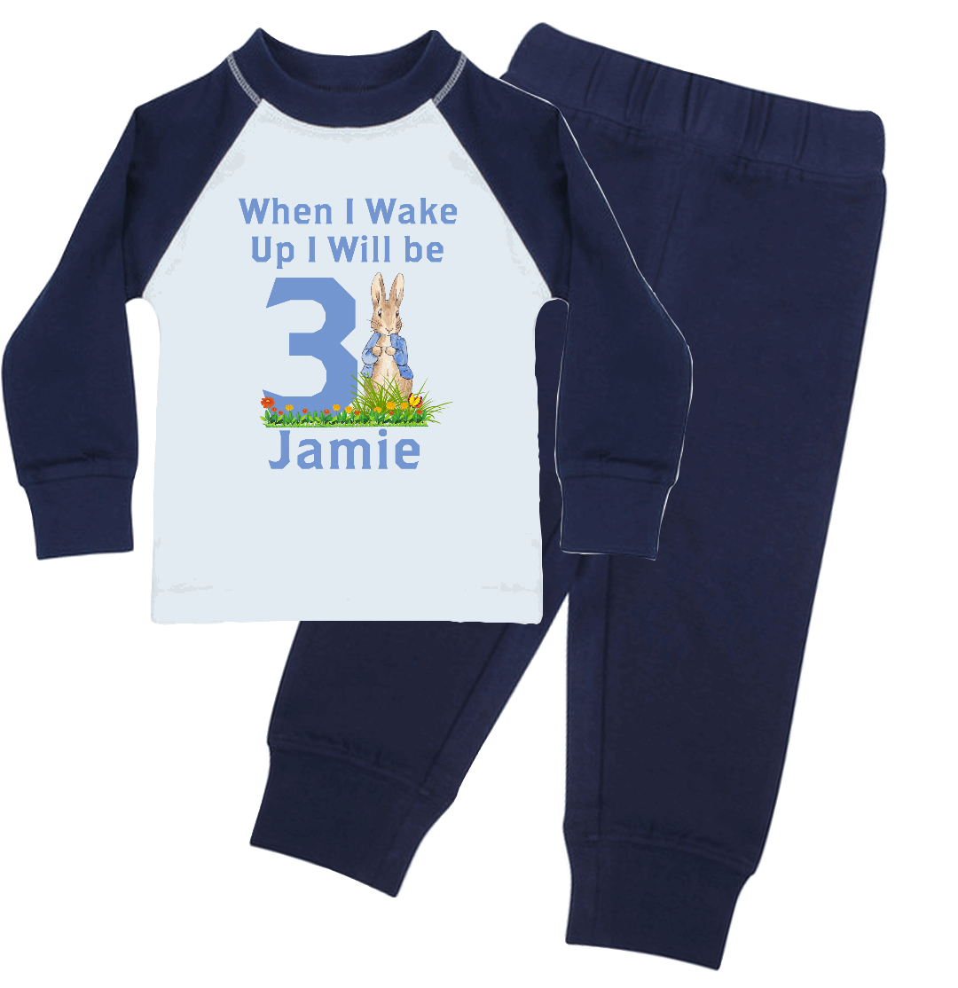 Boys When I Wake Up Blue Pyjamas, Peter Rabbit Design - Personalised - CreationPartyShop