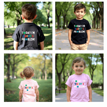 Introducing Today I'm Grandad's Problem! T Shirt - ideal for all those cheeky kiddos! They're the perfect match for any child. Printed on the back or front of super soft t shirts.