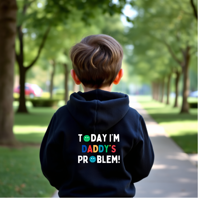 Introducing Today I'm Daddy's Problem! Hoodies - ideal for all those cheeky kiddos! They're the perfect match for any child. Printed on the back of super soft hoodies.