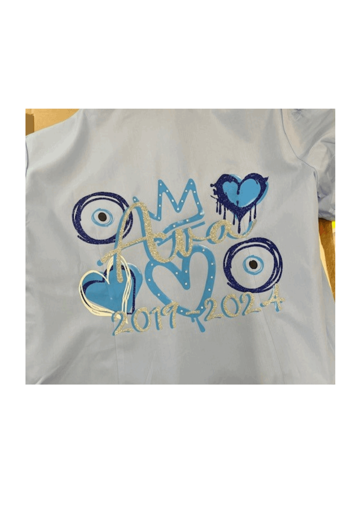 Personalised Glitter, Diamante Crown, Evil Eyes with Hearts Feathers School Leavers Signing Shirts Class of Year 2025 Kids - CreationPartyShop