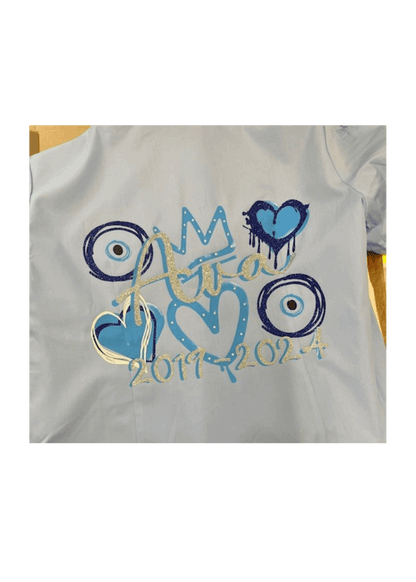 Personalised Glitter, Diamante Crown, Evil Eyes with Hearts Feathers School Leavers Signing Shirts Class of Year 2025 Kids - CreationPartyShop