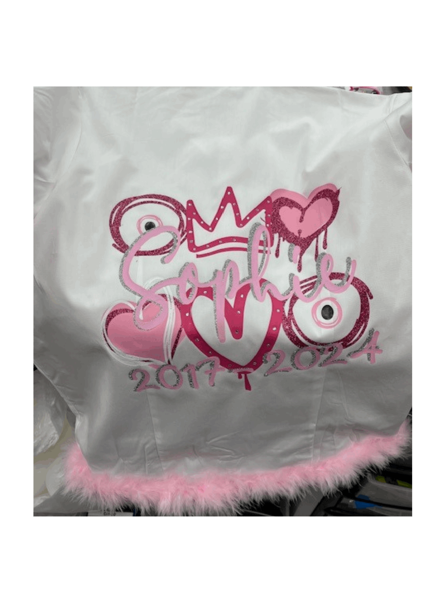 Personalised Glitter, Diamante Crown, Evil Eyes with Hearts Feathers School Leavers Signing Shirts Class of Year 2025 Kids - CreationPartyShop