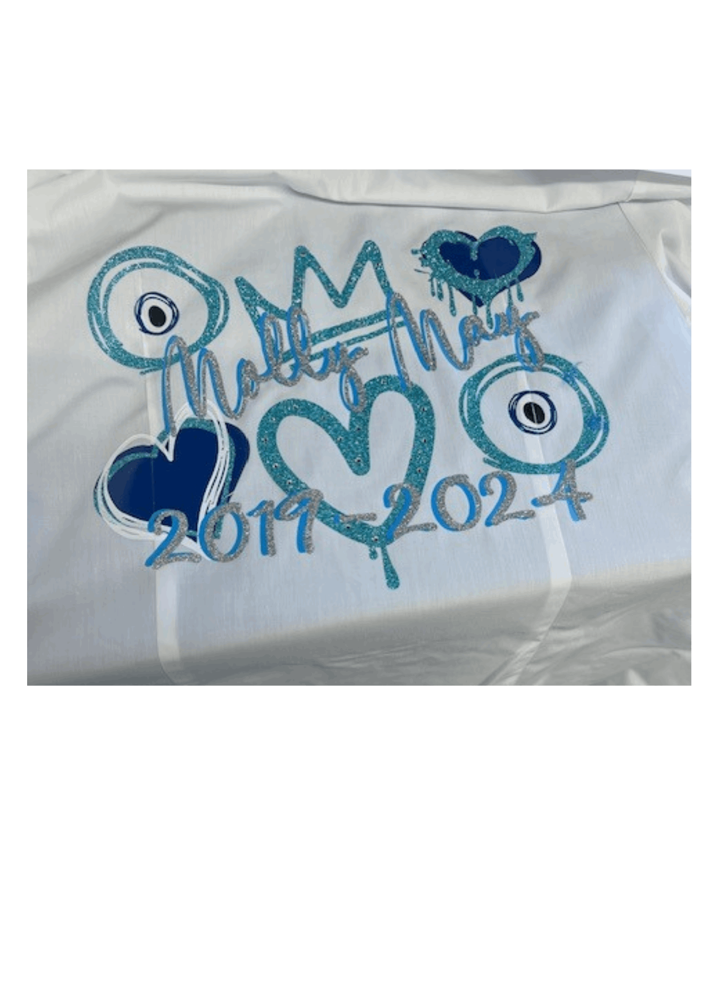 Personalised Glitter, Diamante Crown, Evil Eyes with Hearts Feathers School Leavers Signing Shirts Class of Year 2025 Kids - CreationPartyShop