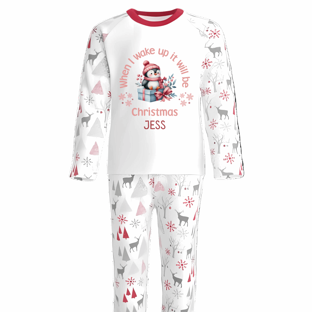 Make Christmas Eve even more magical with our luxury personalised pyjamas, designed to add a touch of festive excitement and comfort to bedtime. Featuring the charming phrase “When I Wake Up It Will Be Christmas”, these pyjamas capture the joy and anticipation of the big day.