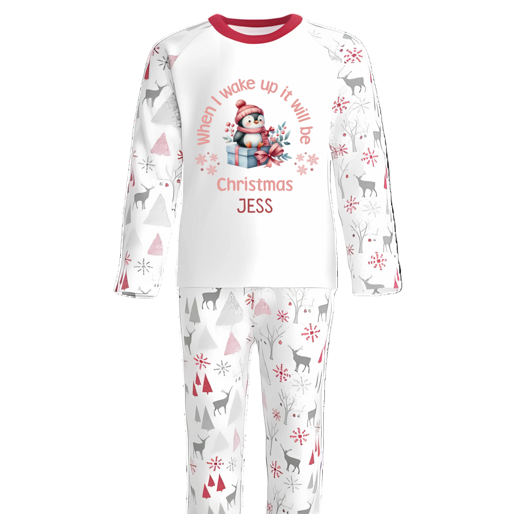 Make Christmas Eve even more magical with our luxury personalised pyjamas, designed to add a touch of festive excitement and comfort to bedtime. Featuring the charming phrase “When I Wake Up It Will Be Christmas”, these pyjamas capture the joy and anticipation of the big day.