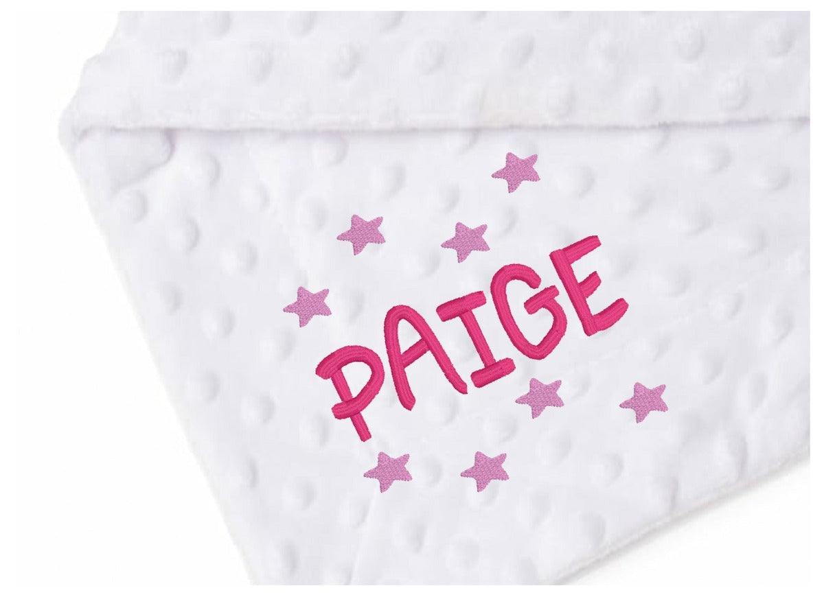 Treat a special little boy or girl to the perfect gift! Our exclusive baby bubble blanket, in stunning white, is customised with his or her name and desired font style and colour. Soft and cuddly 100% polyester, it's ideal for any cot or pram and measures 75 x 100 cm. Make him or her feel extra special with a personalised embroidered baby white bubble blanket!