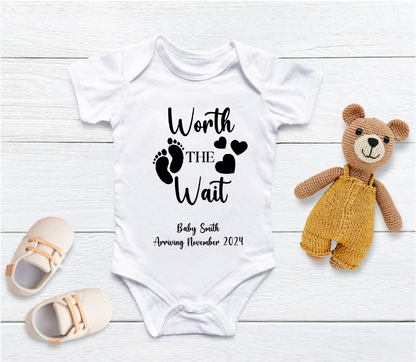 Personalised Worth The Wait Pregnancy Announcement Baby Vest CreationPartyShop