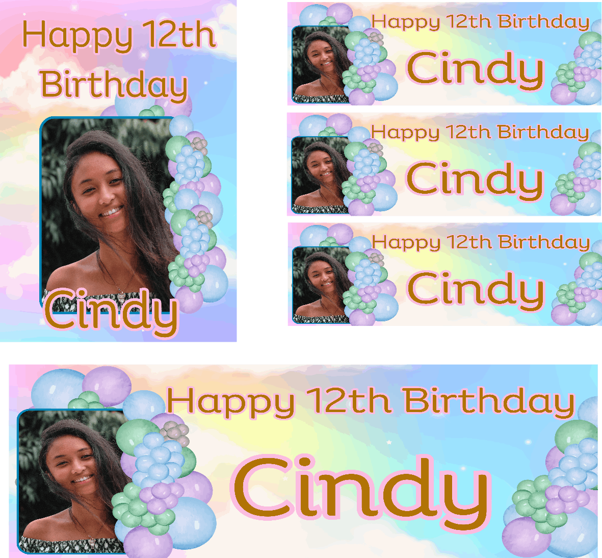 Multi Coloured Pastel Balloon Themed Birthday Party Photo Banners & Posters - Any Age