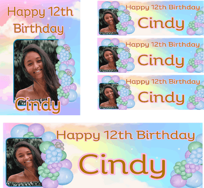 Multi Coloured Pastel Balloon Themed Birthday Party Photo Banners & Posters - Any Age