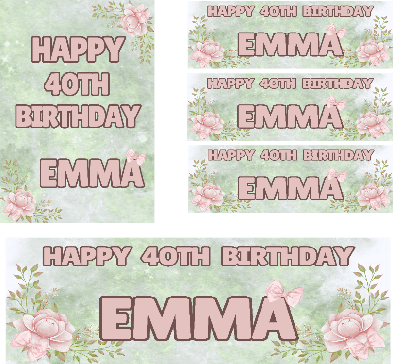 Green & Floral Themed Birthday Party Photo Banners & Posters - Any Age - CreationPartyShop