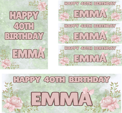Green & Floral Themed Birthday Party Photo Banners & Posters - Any Age - CreationPartyShop