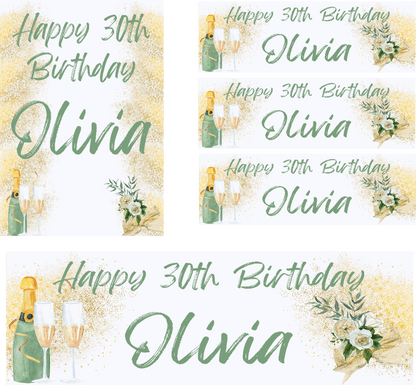 Personalised birthday banners and posters in the theme of gold glitter and floral, Bring your birthday celebrations to life with personalised posters and banners! Our gold glitter and floral theme creates a stunning backdrop for your celebration. Make your special day one to remember with our customizable banners and posters.