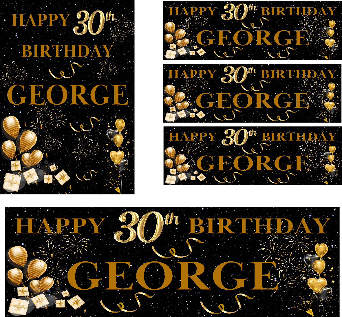 Black & Gold Themed Birthday Party Photo Banners & Posters - Any Age