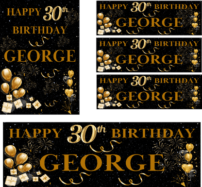 Black & Gold Themed Birthday Party Photo Banners & Posters - Any Age