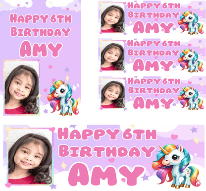 Unicorn Themed Birthday Party Photo Banners & Posters - Any Age