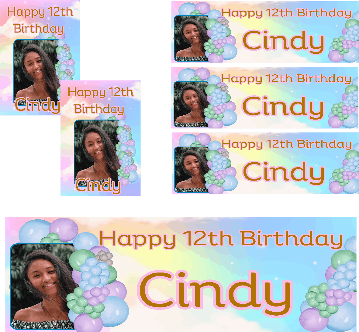 Multi Coloured Pastel Balloon Themed Birthday Party Photo Banners & Posters - Any Age