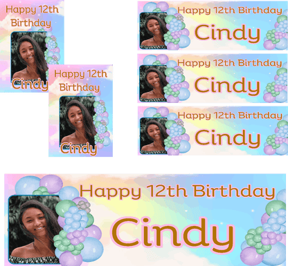Multi Coloured Pastel Balloon Themed Birthday Party Photo Banners & Posters - Any Age