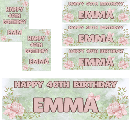 Green & Floral Themed Birthday Party Photo Banners & Posters - Any Age - CreationPartyShop