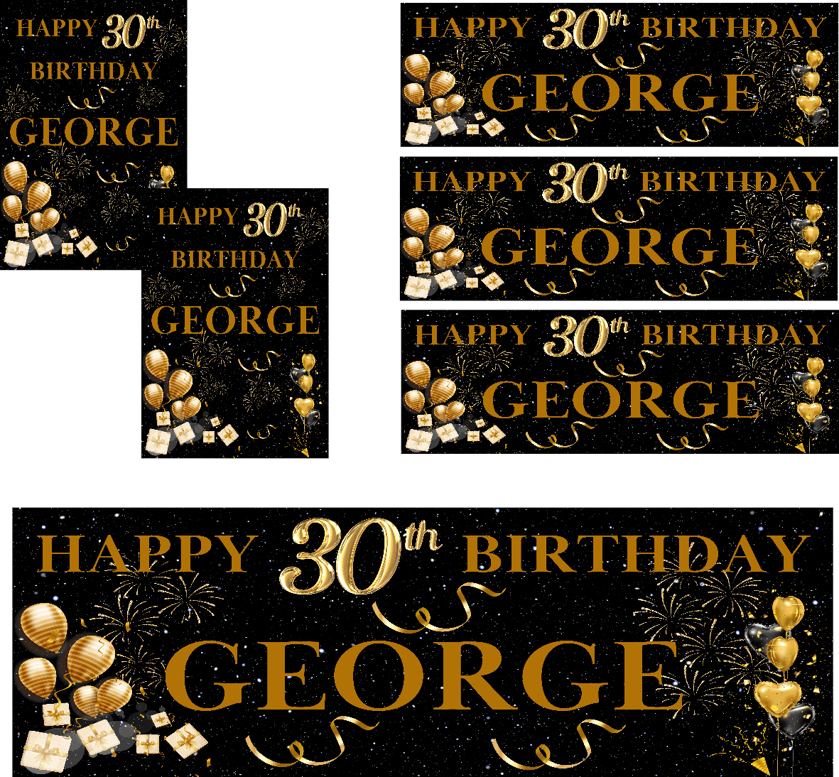 Black & Gold Themed Birthday Party Photo Banners & Posters - Any Age