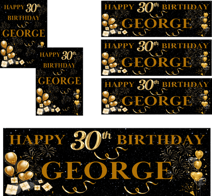 Black & Gold Themed Birthday Party Photo Banners & Posters - Any Age