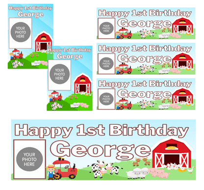 Personalised birthday banners and posters featuring your fav farm animals.  Farm yard animal theme birthday party photo banners posters "Add a playful touch to your little one's special day with our Farm Animal Themed Birthday Party Photo Banners &amp; Posters - Any Age! These banners and posters featuring cute farm animals will make for some adorable photo ops and memories that will last a lifetime. So don't be a party pooper - add some barnyard fun to your celebration today!"