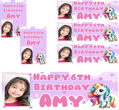 Unicorn Themed Birthday Party Photo Banners & Posters - Any Age