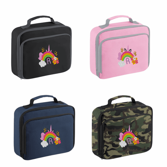 Introducing the ultra-stylish, Personalised Lunch Box Cooler! It's the total package: Zippered front pocket for easy customization. Zippered main compartment. Fully insulated. Wipeable interior. Internal ID label.

Embroidery Personalisation comes complimentary - no extra cost!

Featuring a fun choice of Unicorn Rainbow Design.
