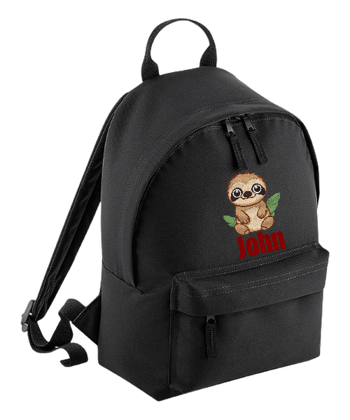 Introducing the fabulously fashionable, petite-sized Personalised Mini School Backpack! It's got it all: a nifty zippered front pocket, extra-cushy back panel and adjustable shoulder straps, plus a handy grab handle to boot!  Colour - Black Rucksack Dimensions - 24 x 33 x 17cm. Capacity 9 litres.  Choose between 4 colours - Jet Black, Jungle Camo, Navy Blue, Pretty in Pink!  Personalisation comes complimentary - no extra cost!