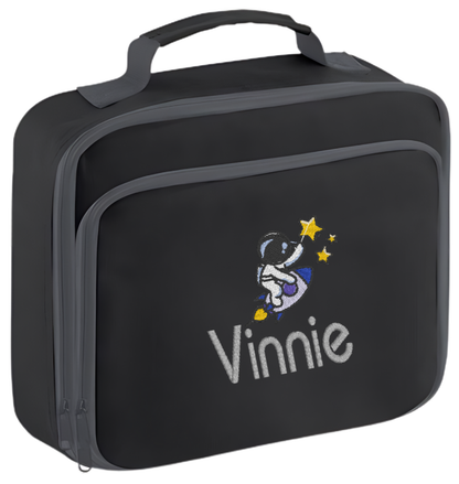 Introducing the ultra-stylish, Personalised Lunch Box Cooler! It's the total package: Zippered front pocket for easy customization. Zippered main compartment. Fully insulated. Wipeable interior. Internal ID label.

Embroidery Personalisation comes complimentary - no extra cost!

Featuring a fun Personalised Astronaut Design.