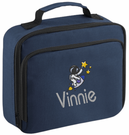 Introducing the ultra-stylish, Personalised Lunch Box Cooler! It's the total package: Zippered front pocket for easy customization. Zippered main compartment. Fully insulated. Wipeable interior. Internal ID label.

Embroidery Personalisation comes complimentary - no extra cost!

Featuring a fun Personalised Astronaut Design.