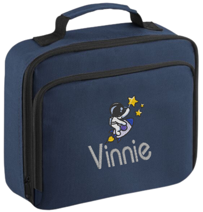 Introducing the ultra-stylish, Personalised Lunch Box Cooler! It's the total package: Zippered front pocket for easy customization. Zippered main compartment. Fully insulated. Wipeable interior. Internal ID label.

Embroidery Personalisation comes complimentary - no extra cost!

Featuring a fun Personalised Astronaut Design.