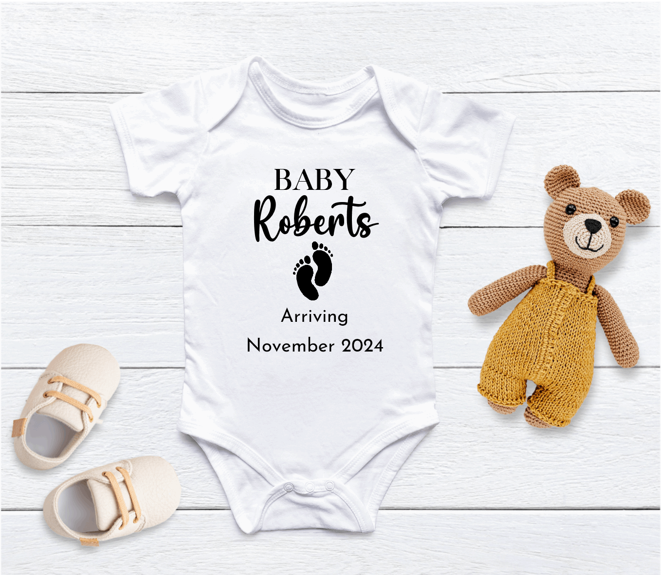 Personalised Baby Footprints Pregnancy Announcement Baby Vest - CreationPartyShop