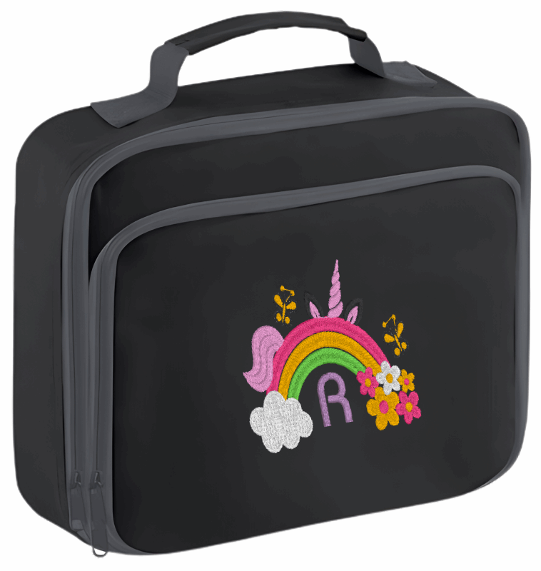 Introducing the ultra-stylish, Personalised Lunch Box Cooler! It's the total package: Zippered front pocket for easy customization. Zippered main compartment. Fully insulated. Wipeable interior. Internal ID label.

Embroidery Personalisation comes complimentary - no extra cost!

Featuring a fun choice of Unicorn Rainbow Design.