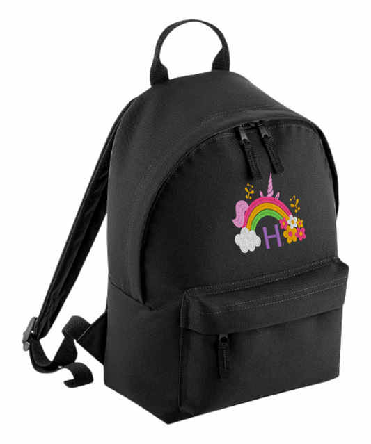 Personalised Mini School Backpack/Rucksack - Rainbow Unicorn Design