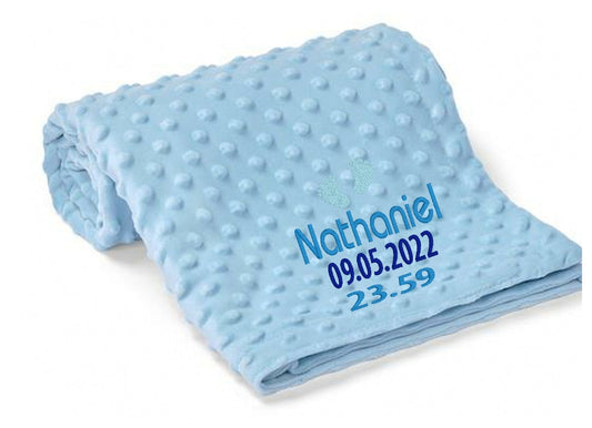 Treat a special little boy to the perfect gift! Our exclusive baby bubble blanket, in stunning blue, is customised with his name and desired font style and colour. Soft and cuddly 100% polyester, it's ideal for any cot or pram and measures 75 x 100 cm. Make him feel extra special with a personalised embroidered baby blue bubble blanket!