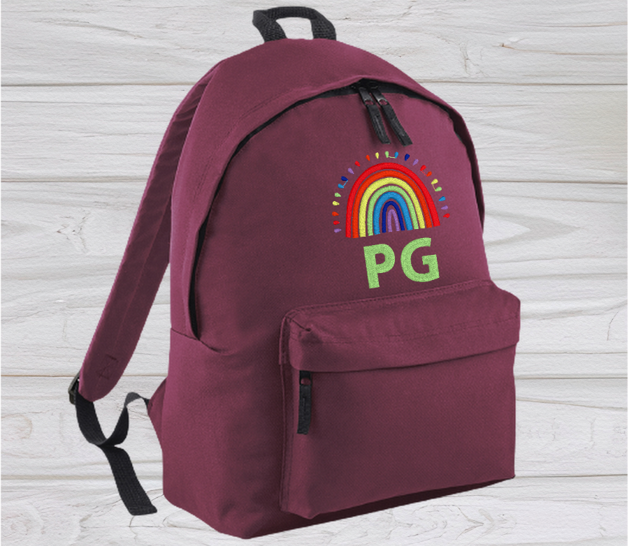 Personalised Junior Burgundy School Rucksack Backpack - Embroidery Designed - CreationPartyShop