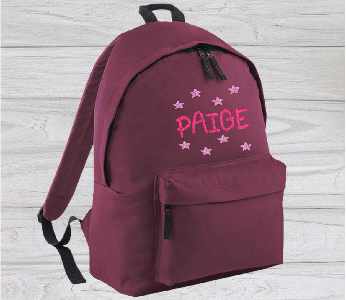 Personalised Junior Burgundy School Rucksack Backpack - Embroidery Designed - CreationPartyShop