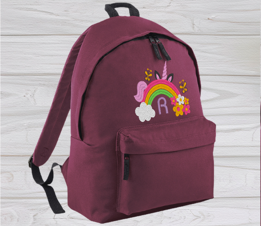 Personalised Junior Burgundy School Rucksack Backpack - Embroidery Designed - CreationPartyShop