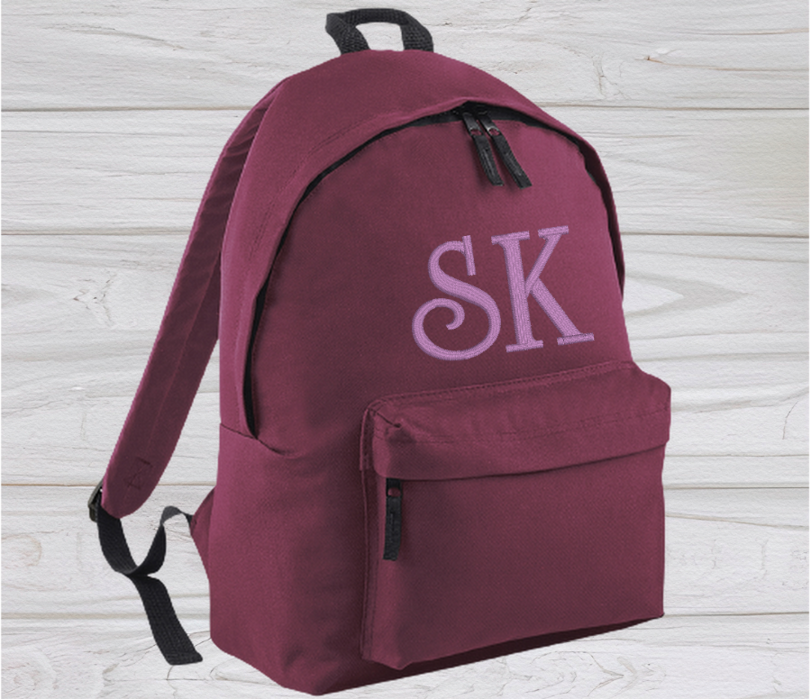 Personalised Junior Burgundy School Rucksack Backpack Embroidery Des CreationPartyShop