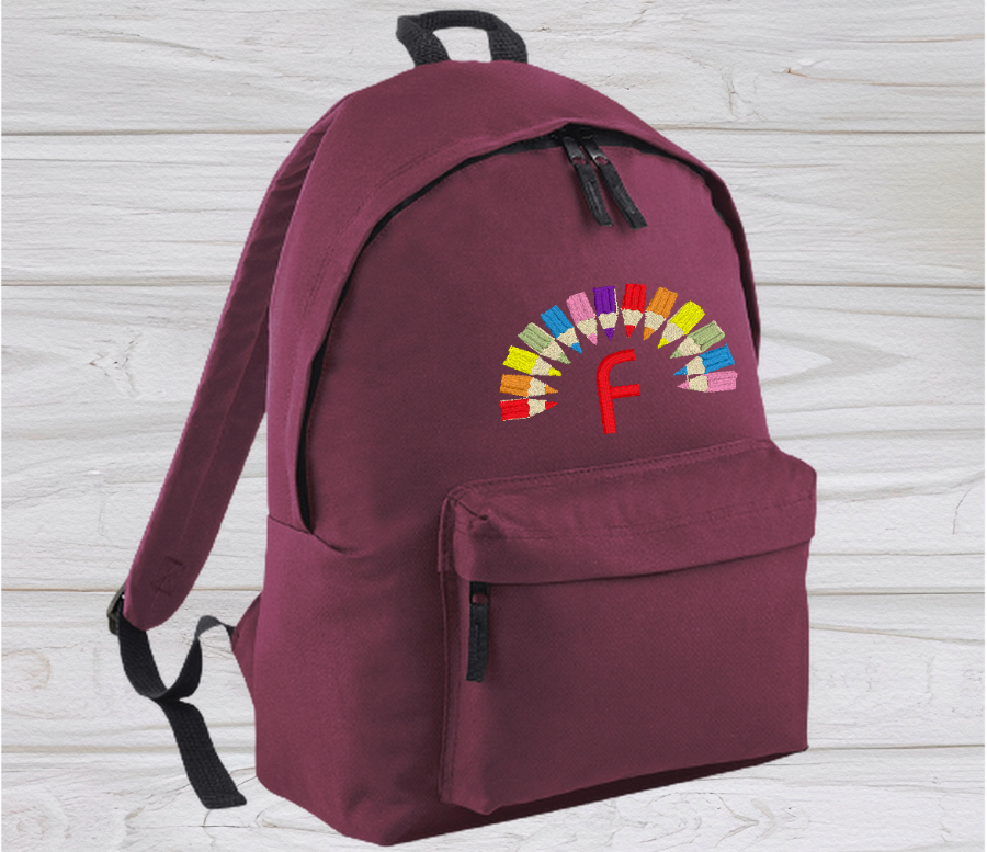 Personalised Junior Burgundy School Rucksack Backpack - Embroidery Designed - CreationPartyShop